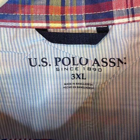 US Polo Assn Blue Plaid Short Sleeve‎ Button Up Men's Size 3XL Shirt - Picture 3 of 7